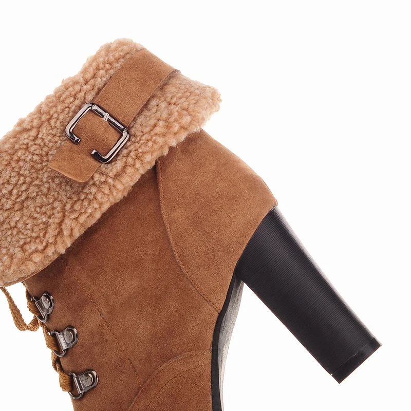 ASUMER/Новые модные теплые зимние ботинки на Высоком толстом каблуке женские ботильоны на меху со шнуровкой Женская обувь на платформе
