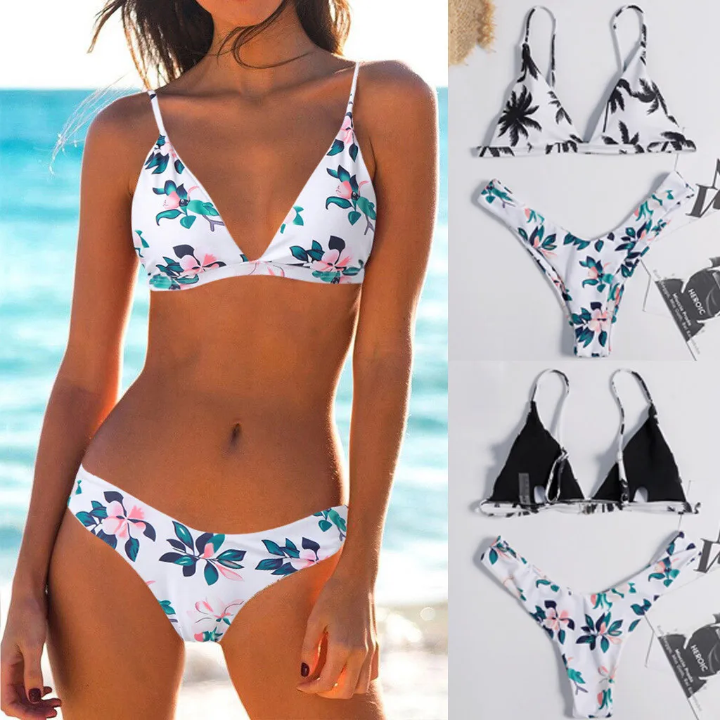 

Sexy swimwear Women Printed Push-Up Padded Two Pieces Bikini tong Swimsuit Beachwear female bathing suit bikinis 2019 mujer