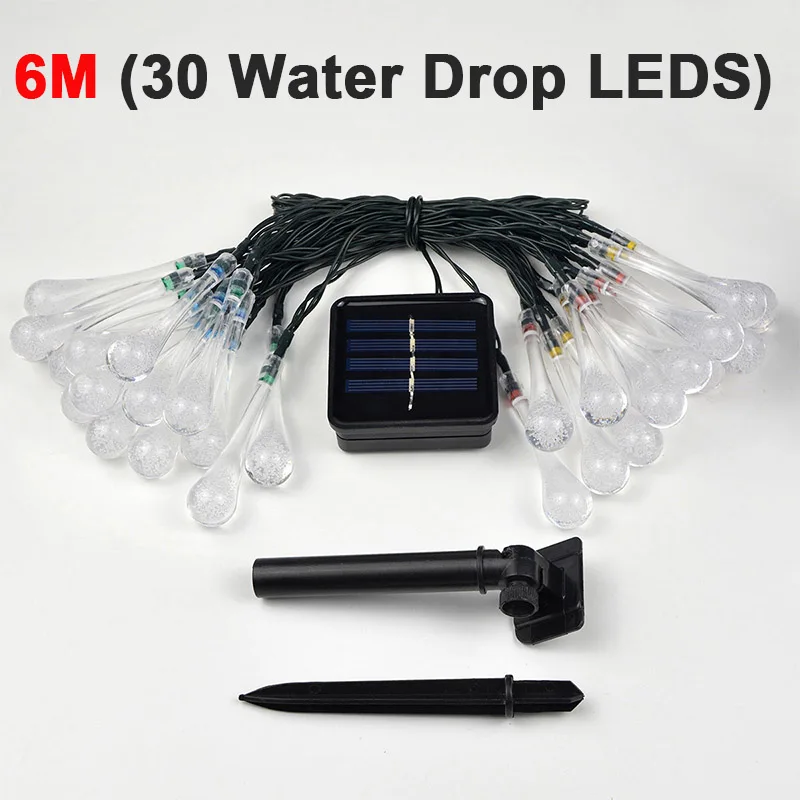 Solar Lights For Garden Decoration Fence Solar Lamp LED String Light Night Sensor Outdoor Holiday Wedding Christmas Decoration - Испускаемый цвет: 6M Water Drop LED