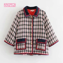 Корейская версия клетчатой женской осенней новой клетчатой твидовой короткой куртки с рукавом в семь точек Маленькая женская куртка с ароматом