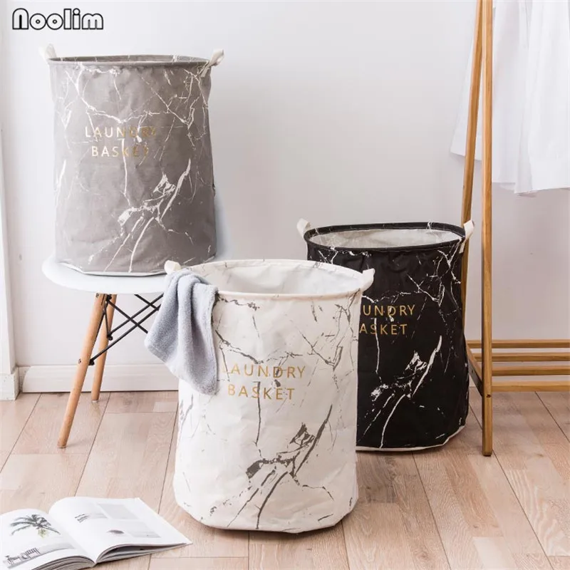 

NOOLIM Cotton Marble Pattern Clothes Storage Bucket Foldable Laundry Toys Baskets Clothes Organizer Wardrobe Organizer