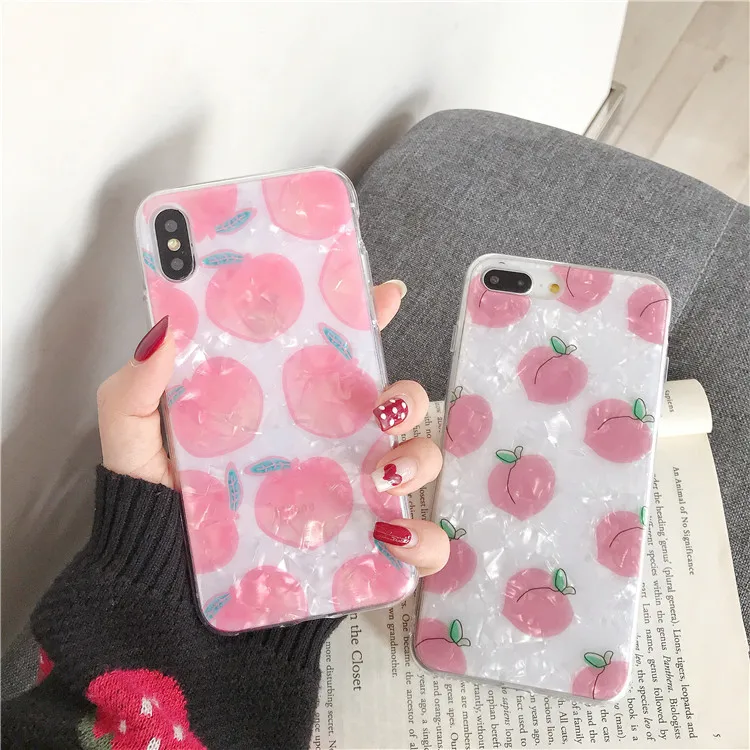 

Pink Cute Fruit Peach Phone Case For iPhone X Xs XR XSmax Dream Shell Pattern Case For iPhone 7 7 Puls 6 6S 7 8 Puls Soft Cover