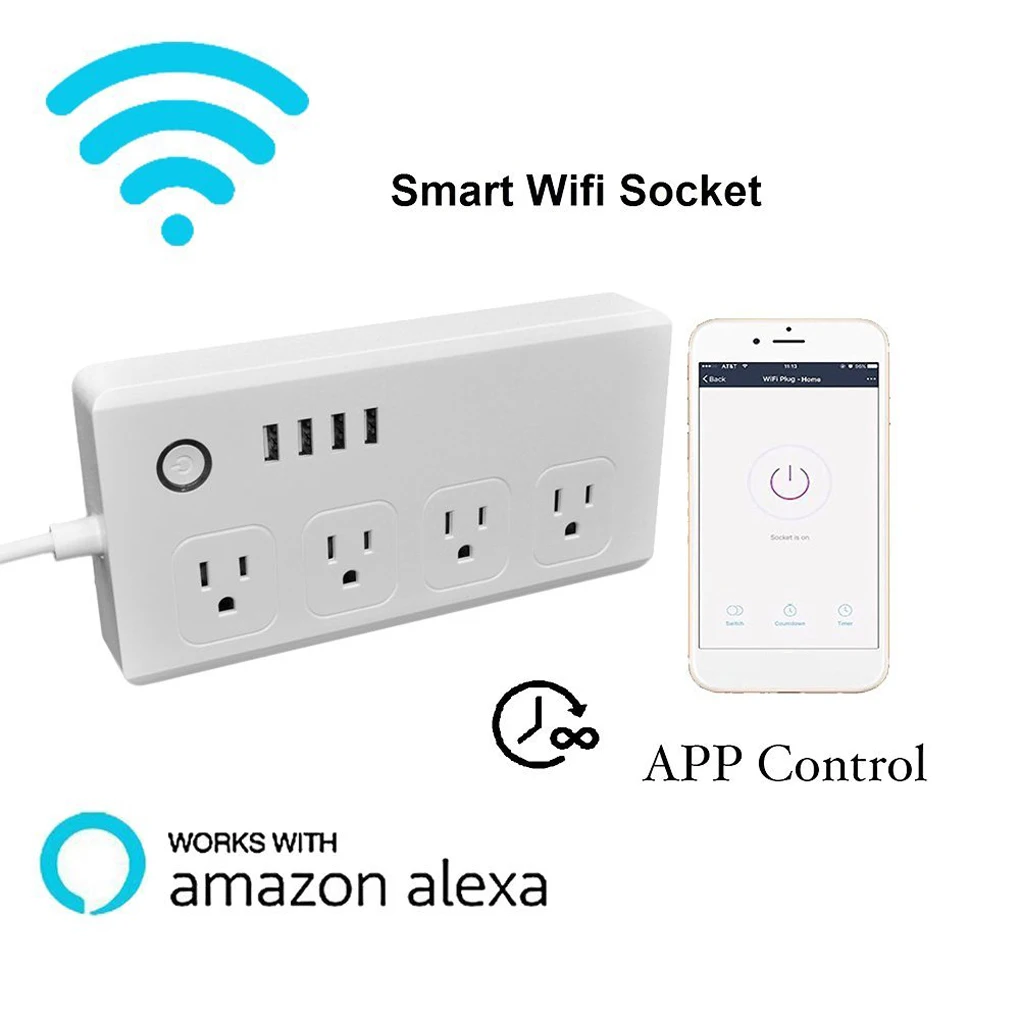 

SM-S0301 US Multi Plug Power Socket Plug Outlet AC110V-240V Wireless Smart Wifi Socket Works With Alexa