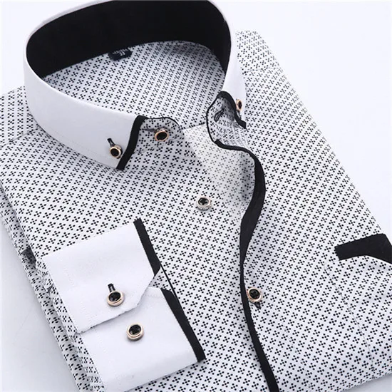 Big Size 4XL Men Dress Shirt 2016 New Arrival Long Sleeve Slim Fit Button Down Collar High Quality Printed Business Shirts MCL18 219