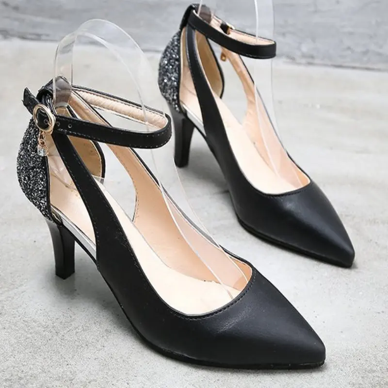 

Y033 Women's Pumps fashion style spring indoor pu Women's solid dress black Pumps new style good quality