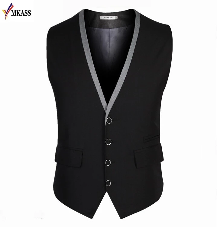 Men Suit Vest Black Grey 4 Buttons V Collar Classic Dress Slim Fit Vests Male Sleeveless Brand Mens Formal Wedding Waistcoat 3XL