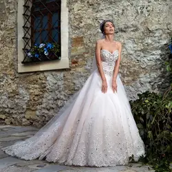 Vestido De Noiva Китай сексуальное свадебное платье кружевные кристаллы для свадебного платья 2019 Тюль бальное платье Турция роскошный блестящий