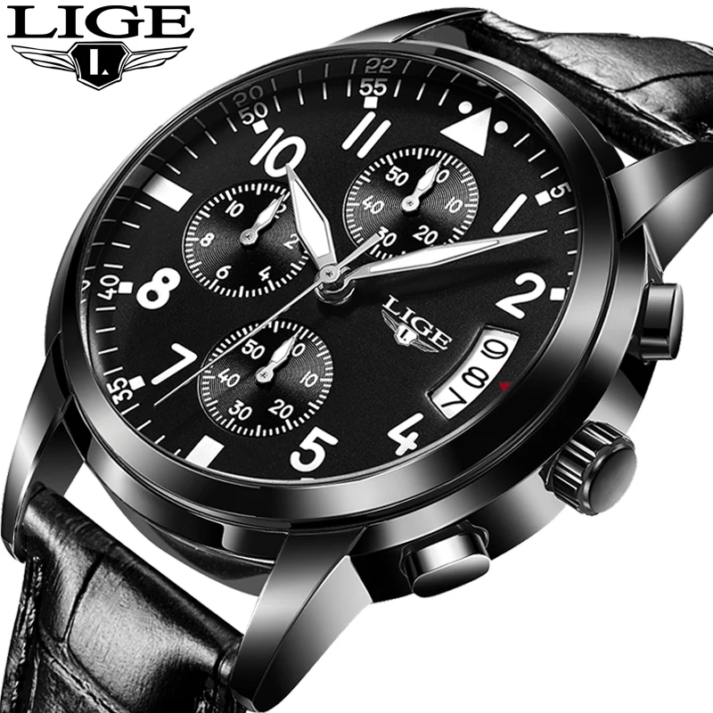 

LIGE Brand Luxury Famous Men Watches Business Leather Watch Male Gift Clock Fashion Leisure Dress Quartz Watch Relogio Masculino