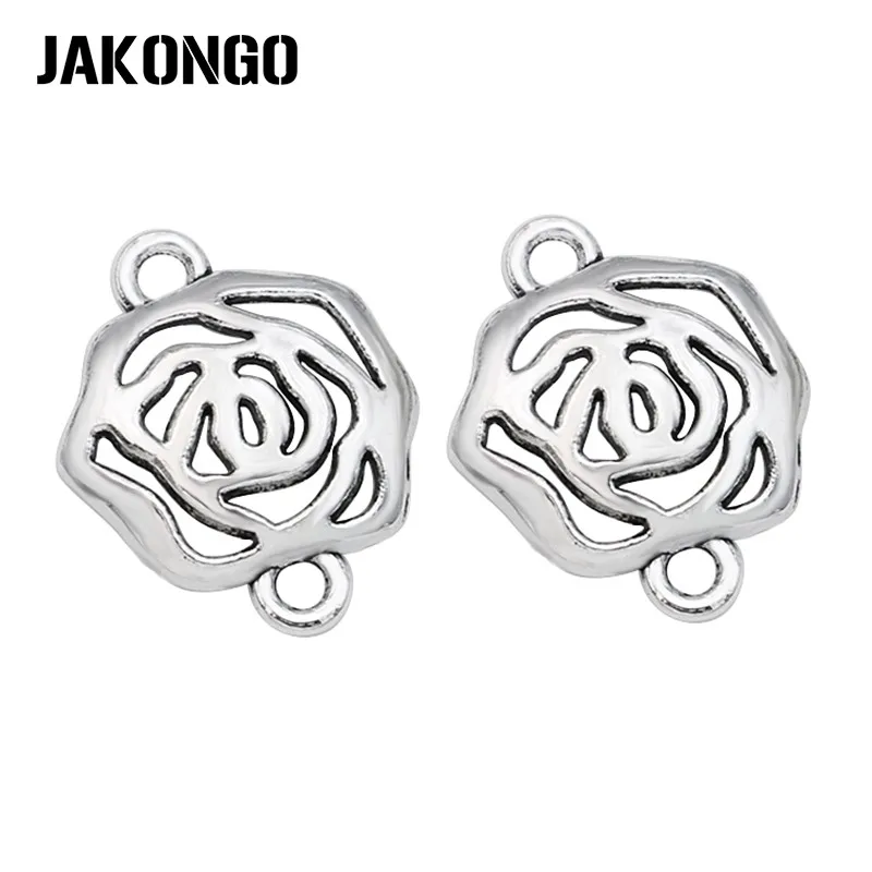 JAKONGO 10 шт. античная посеребренная подвеска в форме цветка розы коннектор для