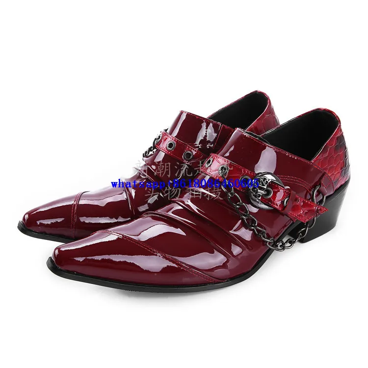 Choudory/мужская модельная обувь цвета красного вина с острым носком; свадебные туфли на высоком каблуке; кожаные туфли с ремешком и пряжкой; модные мужские туфли-оксфорды
