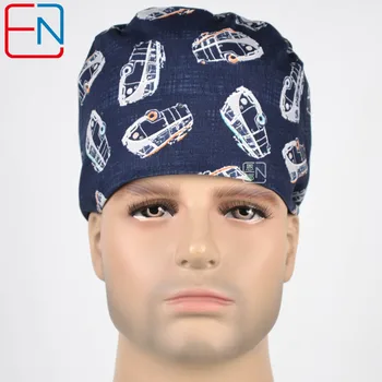 

Hennar Surgical Scrub Caps Adjustable Printed Doctor Nurse Work Caps With Masks Medical Scrub Caps Deep Blue 100% Cotton Unisex