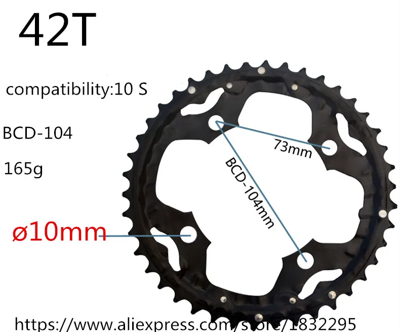 1 шт. BCD-64/104 мм велосипед MTB кольцо цепи велосипеда цепное кольцо для велосипеда кривошипно и цепное колесо 22 T/28 T/32 T/42 T/44 T Аксессуары для велосипеда - Цвет: 42T black