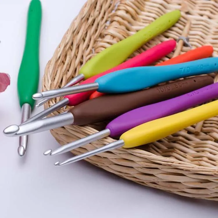 Set of 9 Multicolor Soft Grip Handle Aluminum Crochet Hooks Knitting Needles S
