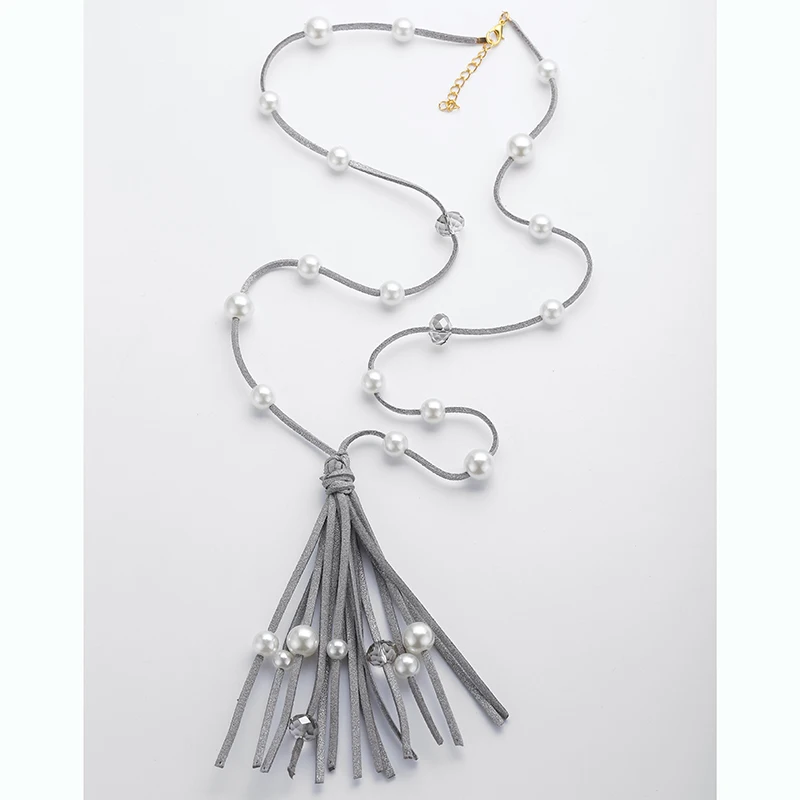 

Free Shipping Bohemian Jewelry Pearl And Crystal Shiny Multi Tassel Necklace For Women