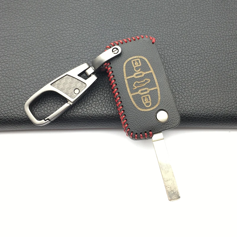 Для Peugeot 207 407 407SW для Citroen C4 C5 C6 C8 складной 3 кнопки кожаный чехол ключей с