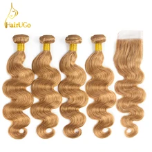 airUGo font b Hair b font Brazilian Pre Colored Body Wave 4 Bundles With Closure Non