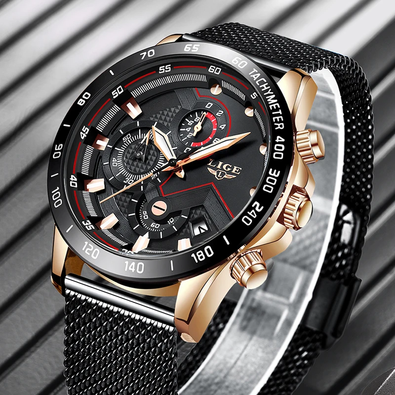Men Watches LIGE Top Brand Luxury Chronograph Sports Quartz Watch Men Casual Full Steel Waterproof WristWatch Relogio Masculino