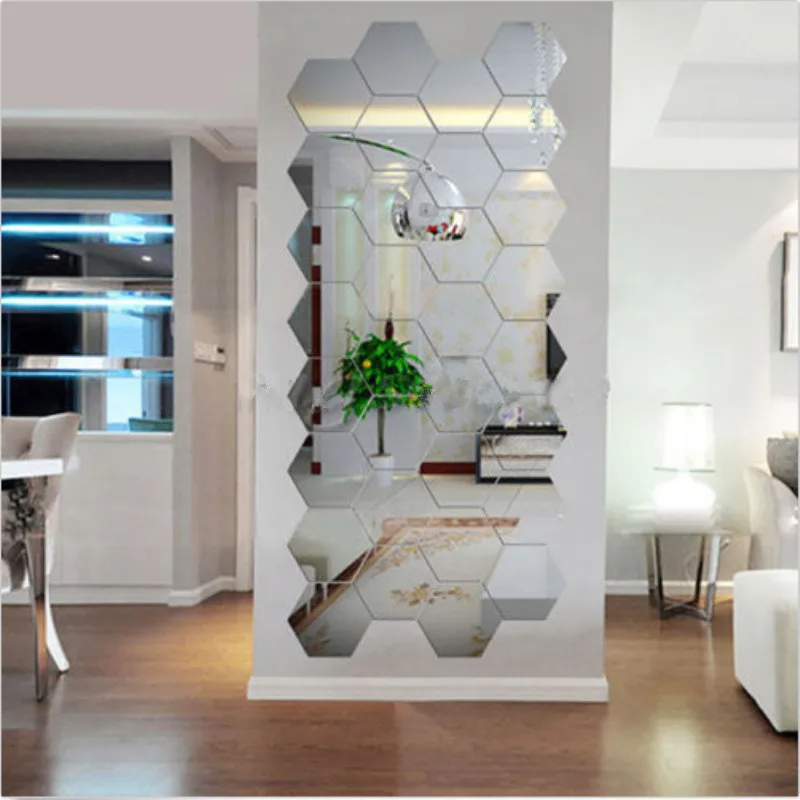 12pcs acrylic silver 3d hexagonal mirror wall stickers home decor removable newchina mainland - Mirror Wall Decor 12pcs acrylic silver 3d hexagonal mirror wall stickers home decor removable newchina mainland - Mirror Wall Decor