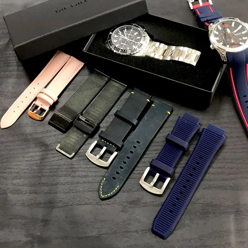 

MEGIR Original Watch Strap Silicone Leather Stainless Steel Canvas Band Bracelet Accessories