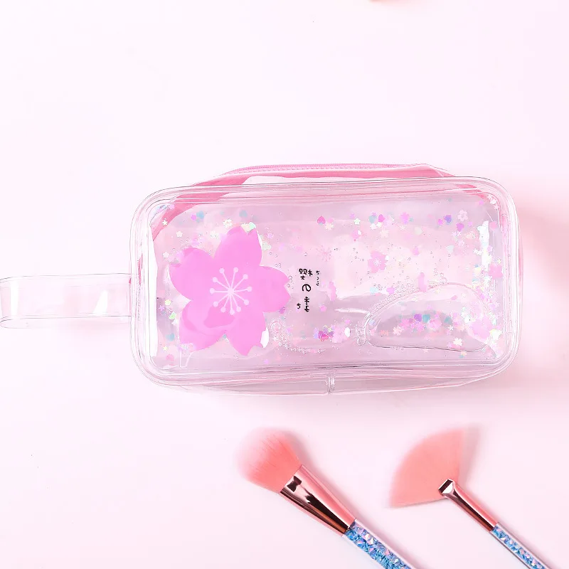 Корейский милый чехол-карандаш из ПВХ со Свинкой, цветная прозрачная ручка для девочек с зыбучим песком, сумка для канцелярских принадлежностей, школьная сумка, косметичка - Цвет: Cherry 1