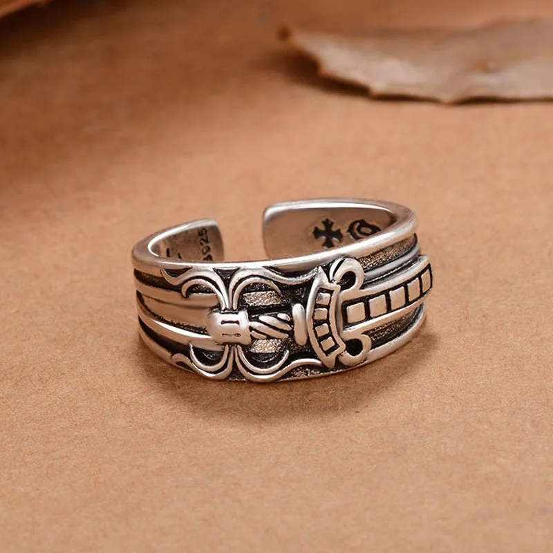 

Vintage Opening Adjustable Cross Ring 925 Sterling Silver Ring Punk Mens Signet Rings Jewelry For Men 9688