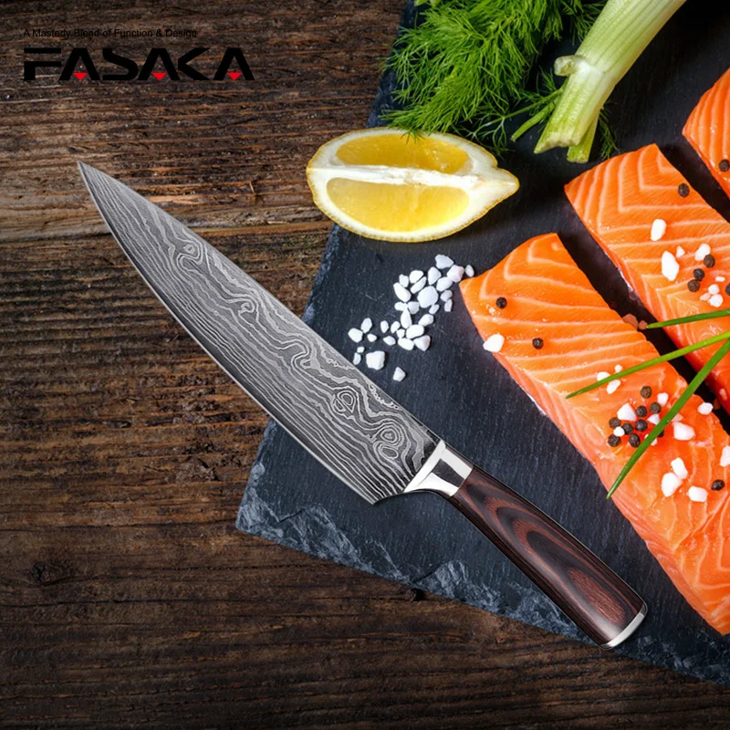 FASAKA High Quality 8 inch Chef Knives Imitation Damascus Steel Santoku