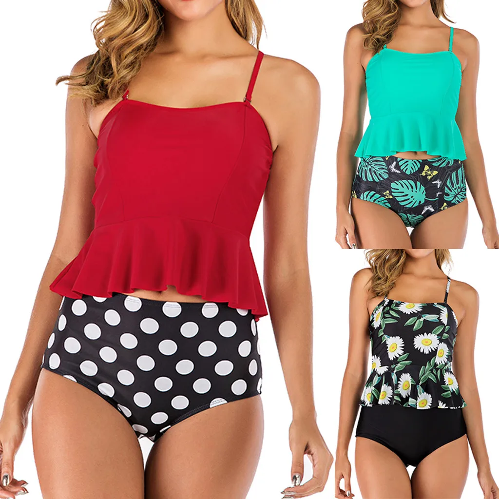 

ISHOWTIENDA Fashion Women Two Pieces Bathing Suits Top With High Waisted Bottom Bikini Set Costume da bagno sexy stampato#30