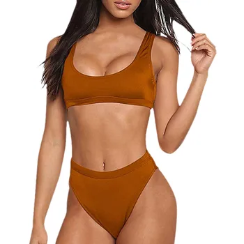 

Bikini push up Solid Color Split Swimsuit Beachwear Monokini high waist Bikini 2020 mujer Swimwear women maillot de bain femme