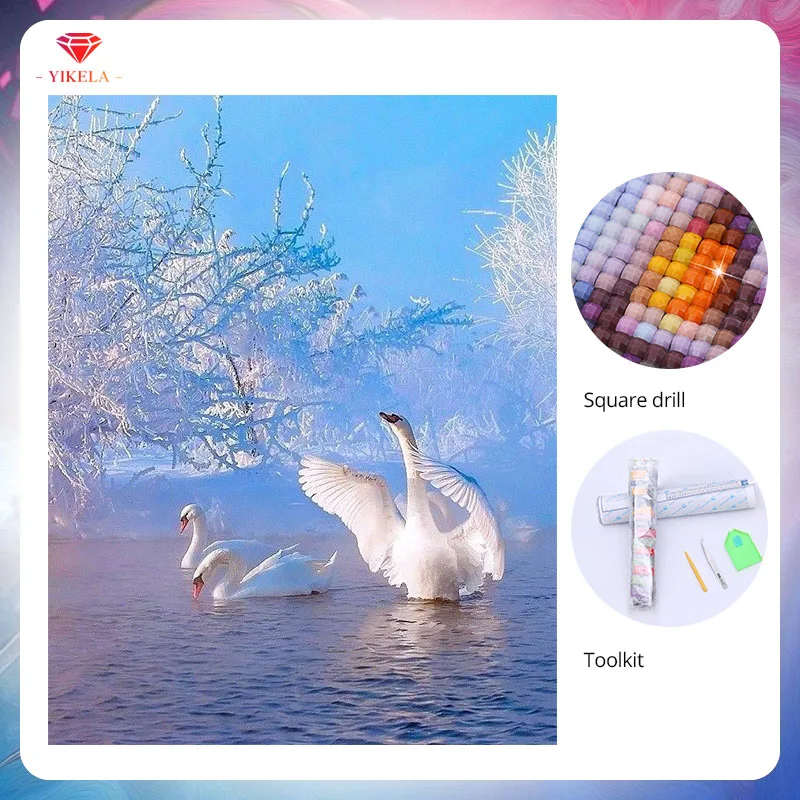 

YIKELA 5D Full Diamond Painting Embroidery DIY Mosaic Swan Painting Cross Stitch Animal Decorative Painting Handmade Craft Kit