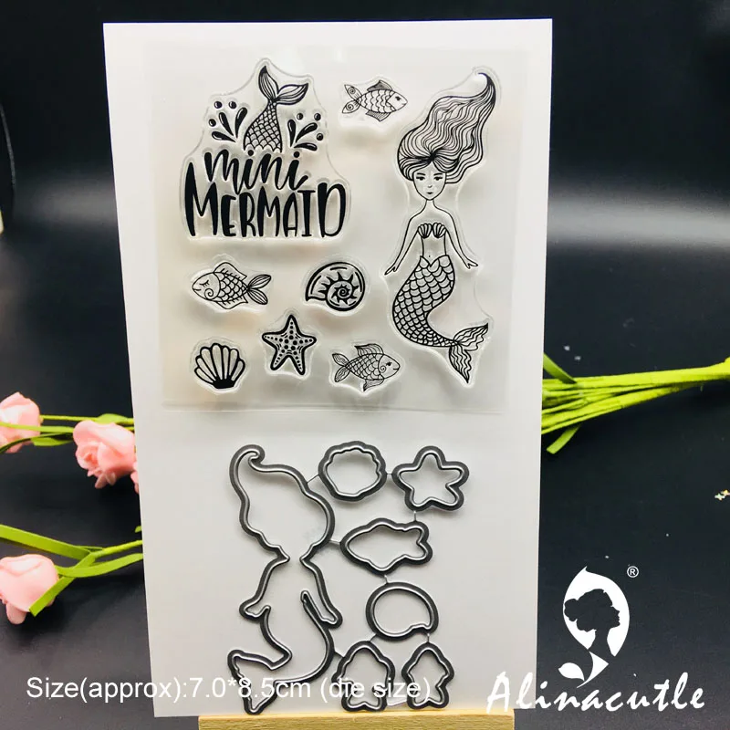 

CLEAR STAMPS Metal Die Cut Mini Mermaid Scrapbook Card album paper craft rubber roller transparent silicon stamp Dies AlinaCraft