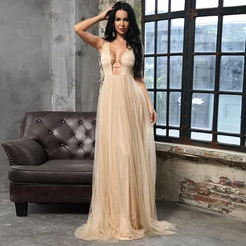 

2019 Dress Sexy Backless Elegant Hollow Out Women Sequinder Night Club Deep V Neck Body con Bandage Party Dresses Wholesale