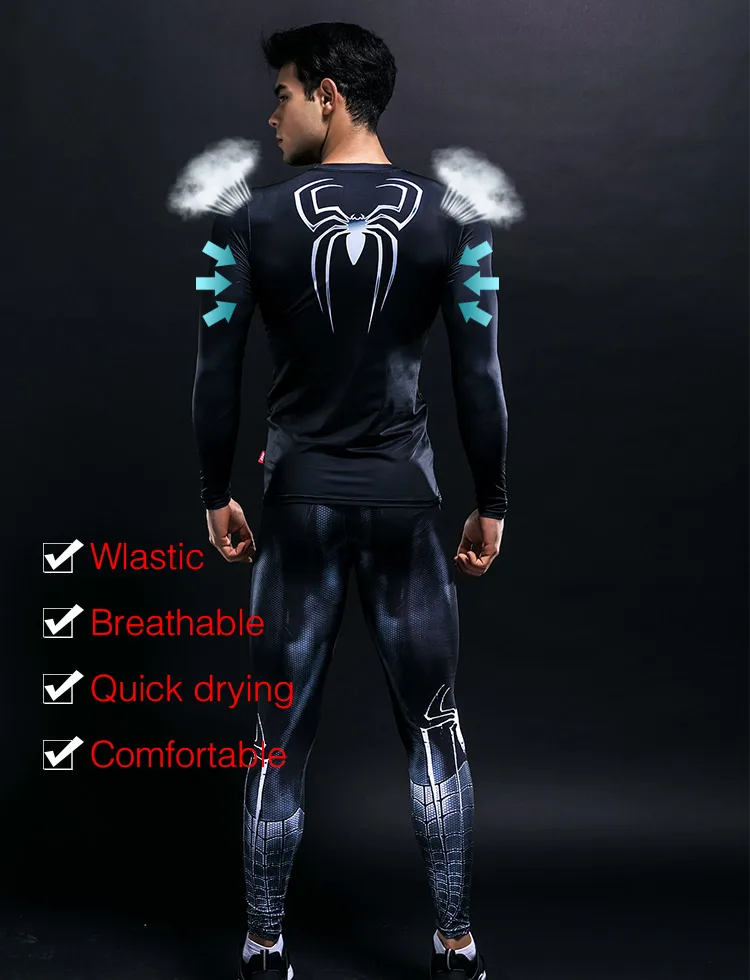 Для мужчин сжатия тренажерный зал одежда костюмы тренировки Супермен Спортивная одежда для бега Фитнес Dry Fit спортивный костюм колготки 2