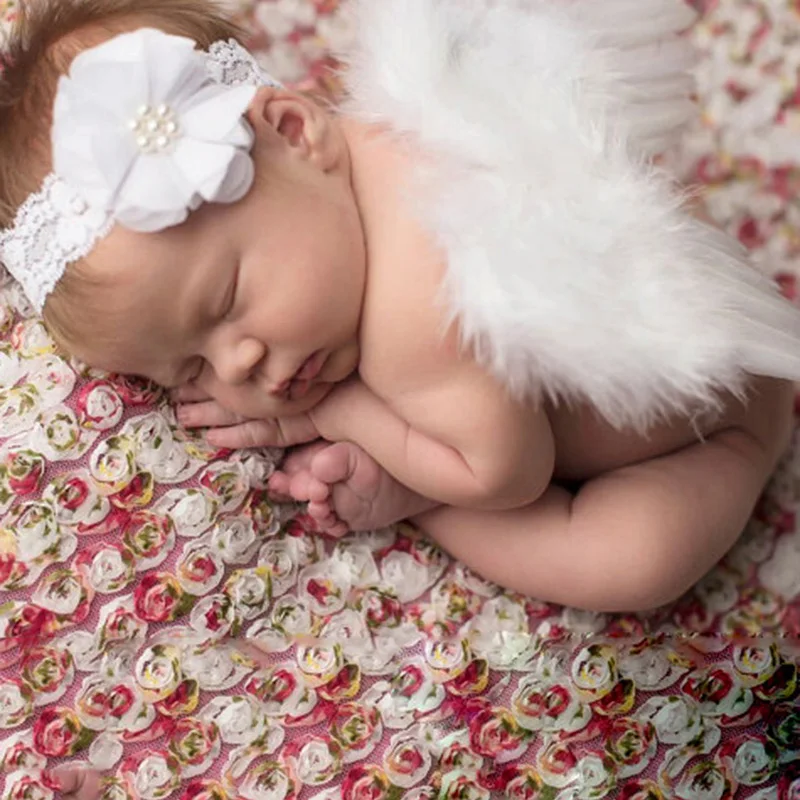 

Confortable Feather Wings And Baby Lace Flower Headband Newborn Baby Photography Props Newborn Baby Headband