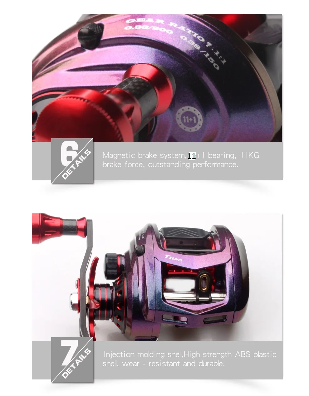 Carretel de Pesca Lidar com Botão 11 + 1 Kawa Nova Carretel Fundição Isca Freio Magnético Rolamento Carbono Metal Arco-íris Cor Corpo Max Arraste 11 kg 7 Kawa nova carretel de pesca carretel fundição