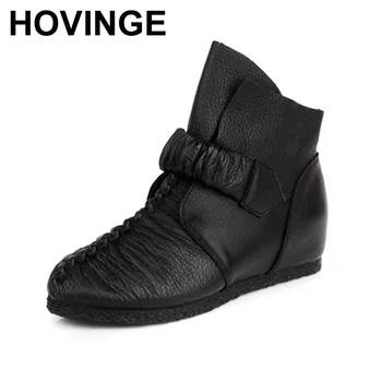 

HOVINGE Autumn\Winter handmade Full Grain cow Leather vintage martin boots women pleated Boots