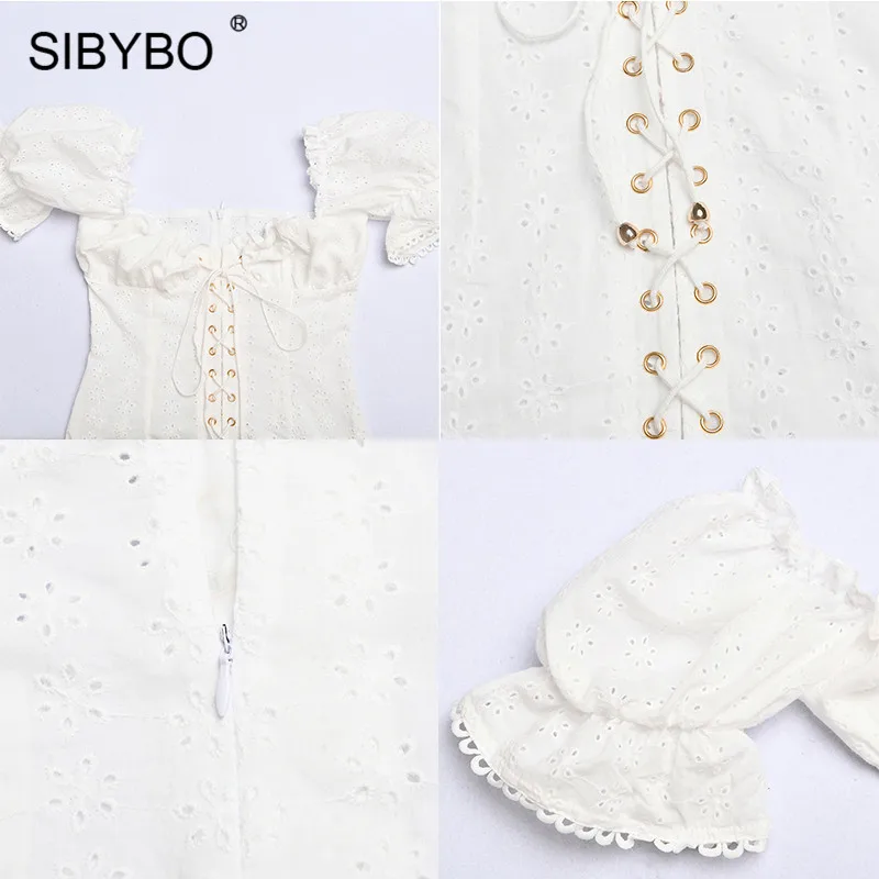 Женское мини платье Sibybo кружевное с коротким рукавом и треугольным вырезом на