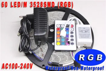 

3528 5m RGB LED strip Light Waterproof Non-waterproof flexible lighting 300leds 60leds/m +24keys Control +12V 2A Power Supply
