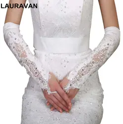 Женские свадебные перчатки без пальцев для невесты локоть Длина длинные черный, белый цвет/цвета слоновой кости кружевное, с аппликациями