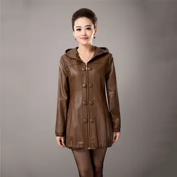 

Plus Size 5XL Coat Women 2018 New Autumn And Winter Faux Leather Clothing Female Hodded Outwear Long Slim Motorcycle Jacket O686