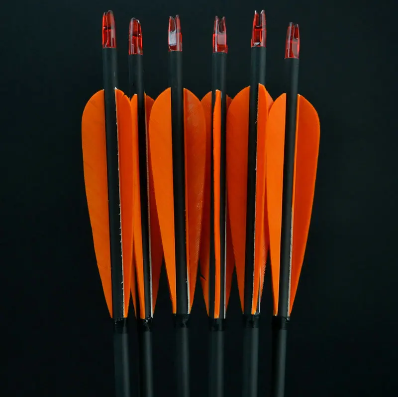 

12x Carbon Arrows Orange Turkey feather for 20-50lbs Longbow Recurve Bow Hunting Archery for 80cm Length with High Quality