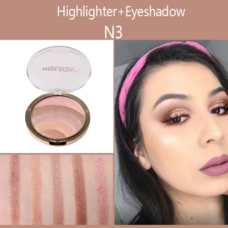 MISS ROSE Радужный хайлайтер бронзатор для лица Пудра Iluminador Glow Kit осветитель тени для век ремонт Румяна 10 цветов