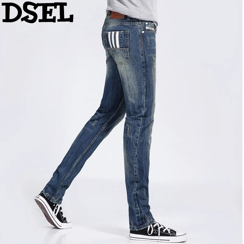 

Dark Blue Color Denim Men Jeans European American High Street Fashion Scratched Stripe Jeans Men DSEL Brand Ripped Jeans Pants