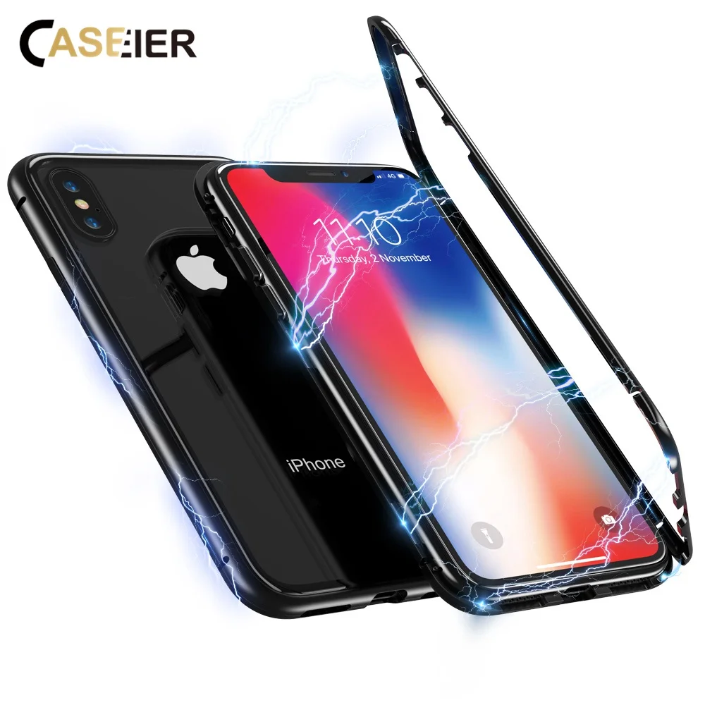 Caseier магнитной адсорбции чехол для iPhone X XS MAX XR задняя Стекло принципиально для iPhone X, 8, 7, 6s 6 Plus чехол Capinha Couque