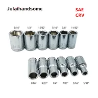 אינץ 25mm Julaihandsome 12PC 1/4 אינץ SAE Sockets Set 5/32 3/16 7/32 1/4 9/32 5/16 11/32 3/8 7/16 15/32 1/2 9/16 סט כלי CRV 25mm יד (1)