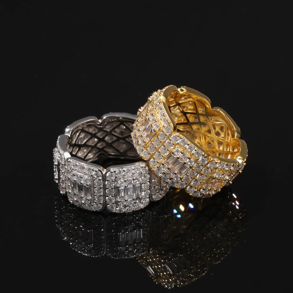 UWIN 8mm/10mm Baguette Cluster Ring Full Iced Bling Cubic Zirconia ...