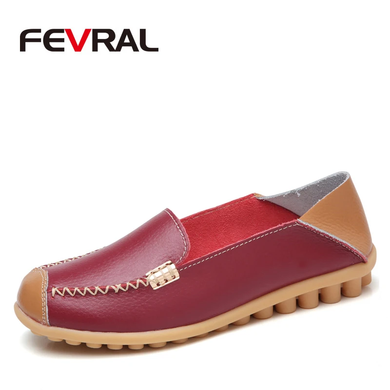 

FEVRAL 2019 Cow Muscle Ballet Summer Comfortable Women Genuine Leather Shoes Woman Flat Flexible Nurse Peas Loafers Flat Shoes
