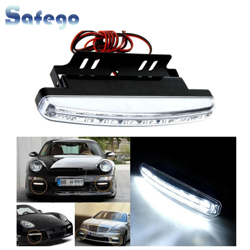 Safego 2pcs Universal Car DRL Daytime Running Lights Waterproof 8 LED Day Time light Kit Super White 12V DC Head Lamp | Автомобили и