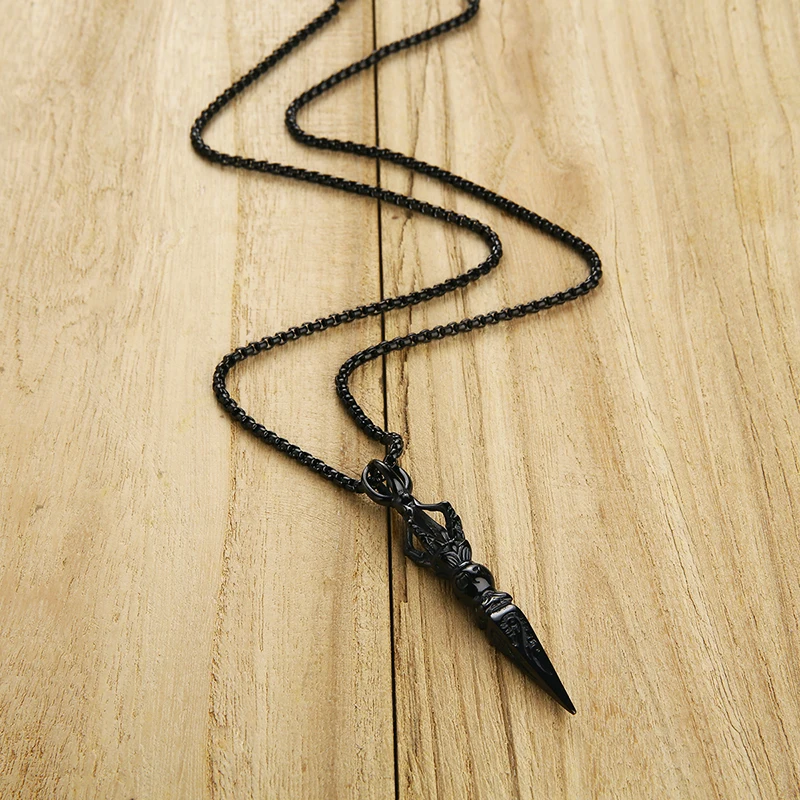 Men's Retro Six-character Mantra Necklaces truthful pestle Buddhist Pendant Necklace Titanium Stainless Steel Necklace Jewelry