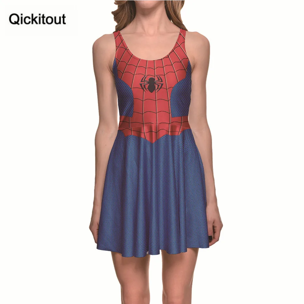 Qickitout платье горячий продукт Женские аниме Человек-паук мультфильм сетки платья цифровой печати пруд платье с коротким и широким подолом
