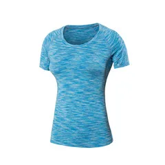 Женский топ для фитнеса, йоги, спортивный топ, женские колготки, футболка с коротким рукавом, быстросохнущая компрессионная футболка для бега, одежда - Цвет: Синий